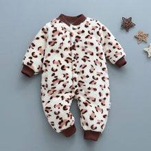 Load image into Gallery viewer, Winter baby boys girls clothing leopard Fleece jumpsuit