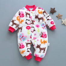 Load image into Gallery viewer, Winter baby boys girls clothing leopard Fleece jumpsuit