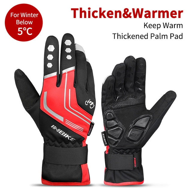 INBIKE Winter Cycling Gloves Touch Screen MTB Bike Gloves Sport Shockproof Full Finger Reflective Winter Bicycle Glove For Men