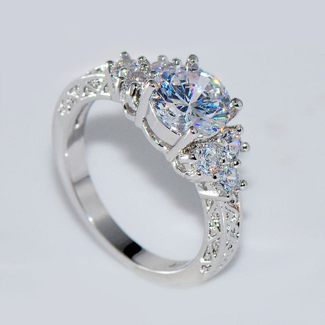 Fashion Beautiful Silver Crystal Zircon Ring Size 6/7/8/9/10 Hot Sale High Quality for Bride Women