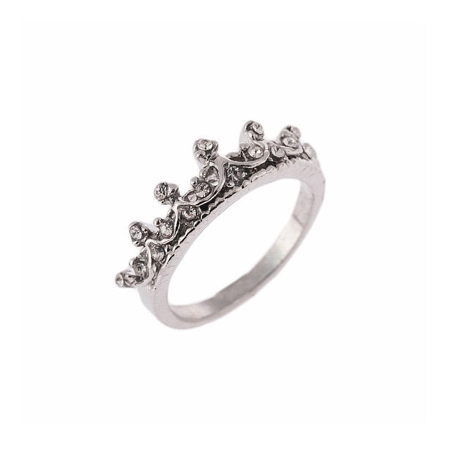Fashion Vintage Silver Crystal Drill Hollow Crown Shaped Queen