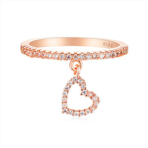 Cute Female Small Crystal Pendant Heart Ring