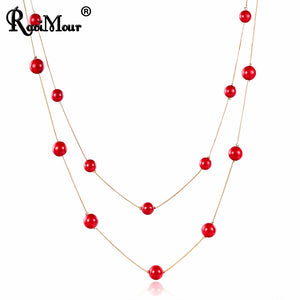 RAVIMOUR 4 Colos Red Simulated Pearl Necklace