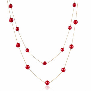 RAVIMOUR 4 Colos Red Simulated Pearl Necklace