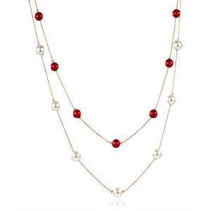 RAVIMOUR 4 Colos Red Simulated Pearl Necklace