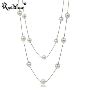 RAVIMOUR 4 Colos Red Simulated Pearl Necklace