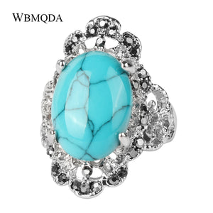 Luxury Ethnic Red Blue Stone Crystal Ring