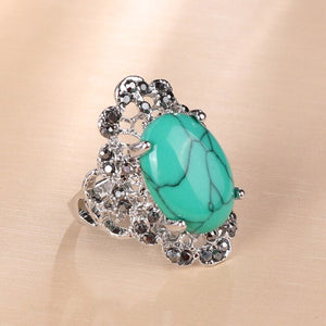 Luxury Ethnic Red Blue Stone Crystal Ring