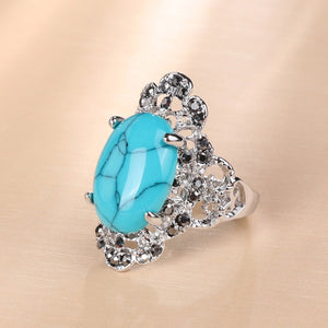 Luxury Ethnic Red Blue Stone Crystal Ring