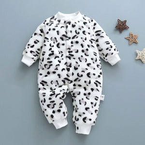 Winter baby boys girls clothing leopard Fleece jumpsuit