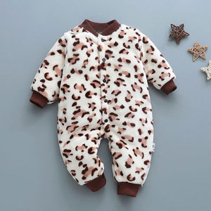 Winter baby boys girls clothing leopard Fleece jumpsuit