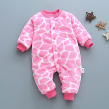 Load image into Gallery viewer, Winter baby boys girls clothing leopard Fleece jumpsuit
